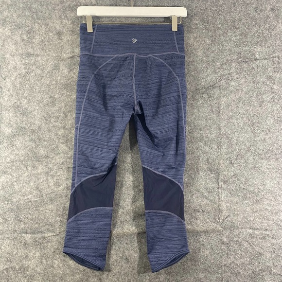 Athleta Leggings Small Blue High Rise Jacquard Mesh Chat To Town Capri Workout - Picture 3 of 13